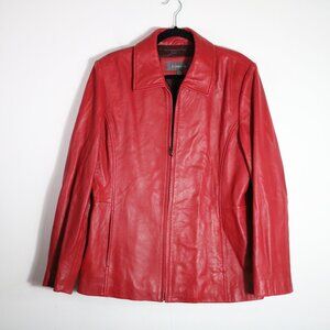 Liz Claiborne Vintage 90s Y2K Red Leather Jacket Womens XL Zip Up Short Edgy